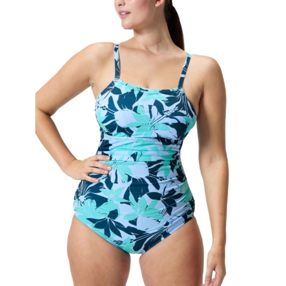 NWT Speedo Shirred Floral Swimsuit One Piece Tank Moderate Cut Soft Cups - 16